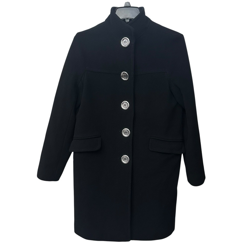 Michael Kors Women's Lambswool Black Pea Coat Pockets Size 10 Stand Collar Lined